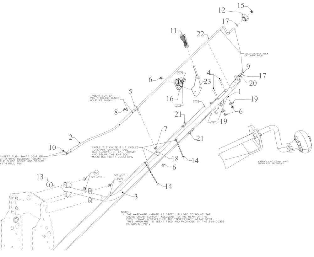 Chute Crank Assembly Diagram and Parts List for 19B40024OEM (42Inch-3x)(2023 & After) Cub Cadet Snow Blower